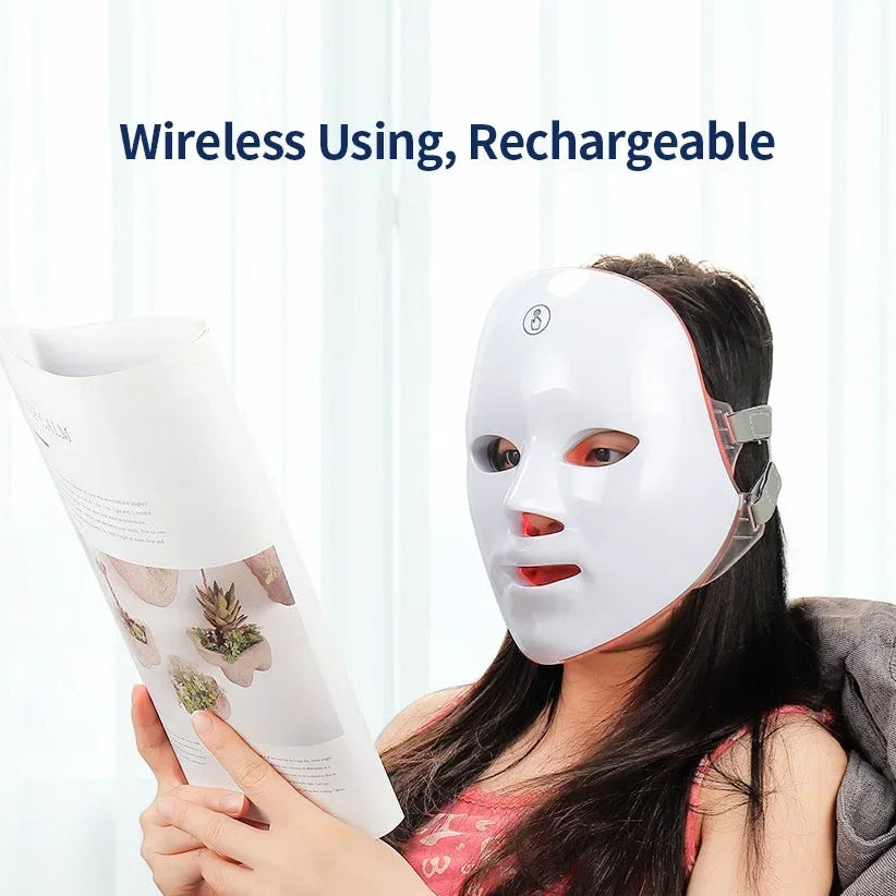 Wireless 7 Colors Light Led Facial Mask Red Light Therapy Photon Face Masks Wrinkle Anti-Acne Tighten Skin Care Beauty Machine