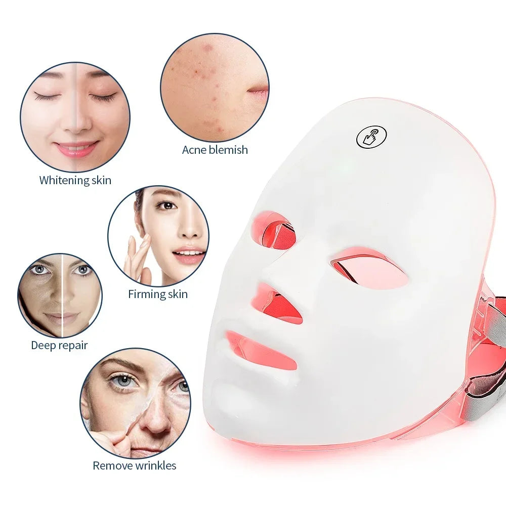 Wireless 7 Colors Light Led Facial Mask Red Light Therapy Photon Face Masks Wrinkle Anti-Acne Tighten Skin Care Beauty Machine