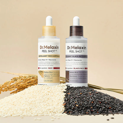 [Dr.Melaxin Official] Peel Shot Glow Rice Ampoule Duo - Serums for Brightening, Exfoliating, and Moisturizing - Suitable for All Skin Types