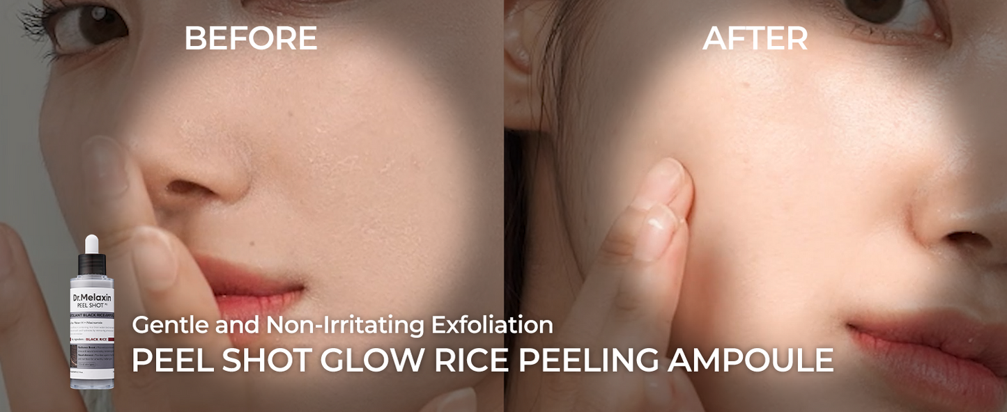 [Dr.Melaxin Official] Peel Shot Glow Rice Ampoule Duo - Serums for Brightening, Exfoliating, and Moisturizing - Suitable for All Skin Types