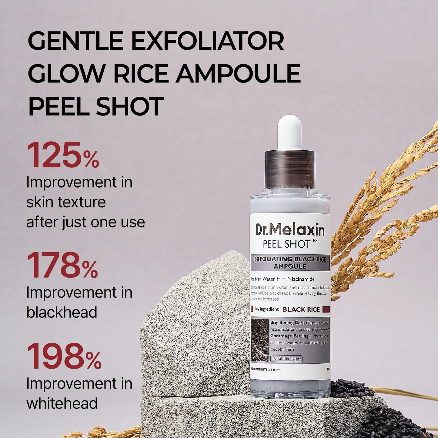 [Dr.Melaxin Official] Peel Shot Glow Rice Ampoule Duo - Serums for Brightening, Exfoliating, and Moisturizing - Suitable for All Skin Types